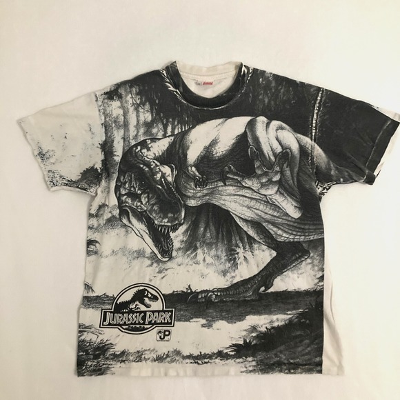 Vtg 1993 Jurassic Park AOP Movie Promo Shirt Adult XL...